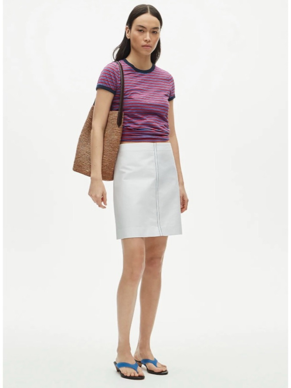 NWT J. Crew Fairfax Skirt Contrast-stitch Double Cotton Poplin White